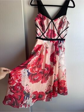 White House Black Market Pink and Black Floral Midi Dress NWT